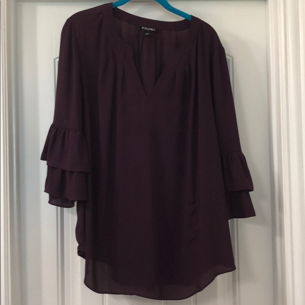 Maroon Blouse with Double Ruffle Sleeves